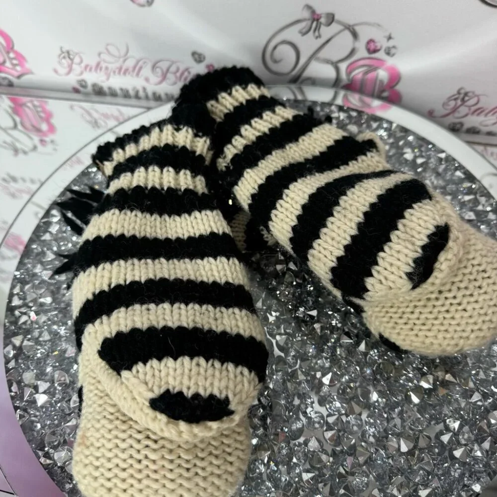 Delux mittens zebra wool thick warm animal puppet style cute winter gloves y2k